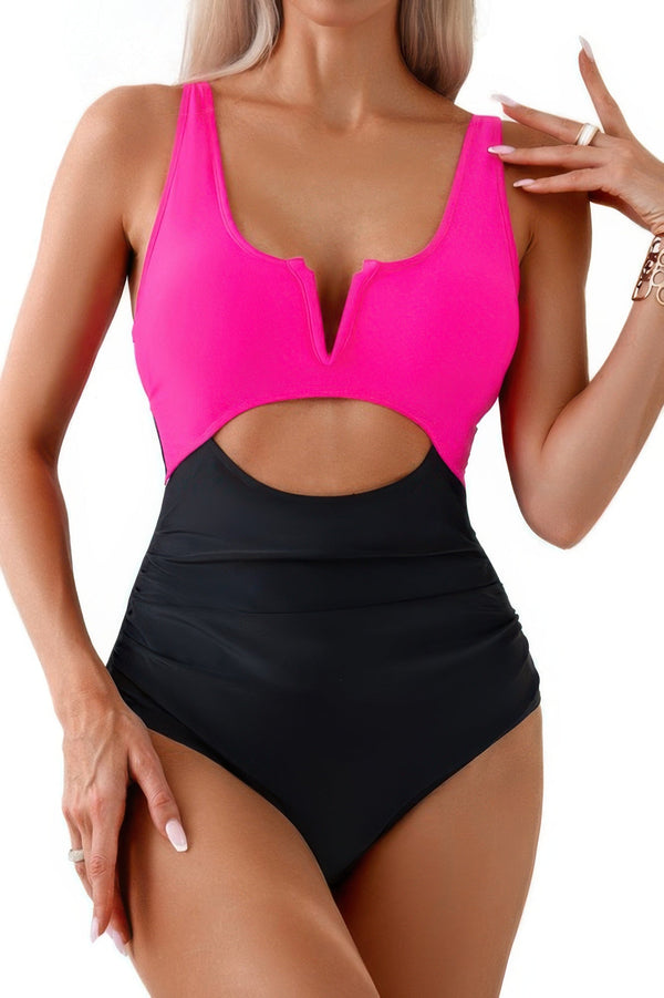 One Piece Cut Out Fit Color Block Swimsuit - | SmartBuyApparel