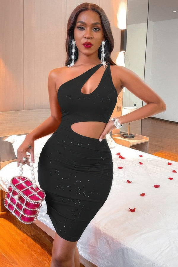 One Shoulder Sleeveless Cutout Bodycon Dress - | SmartBuyApparel