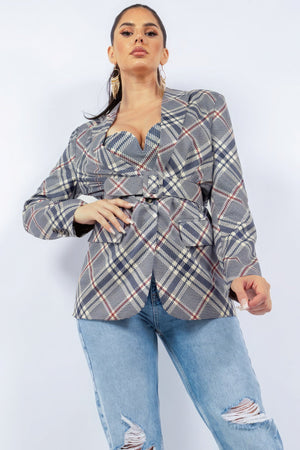 Oversized Blazer With Belt - Women's blazer - SmartBuyApparel