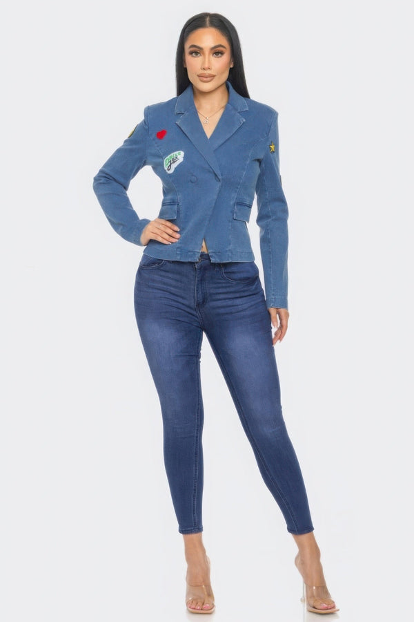 Patch It Up Denim Blazer Jacket - Jacket - SmartBuyApparel