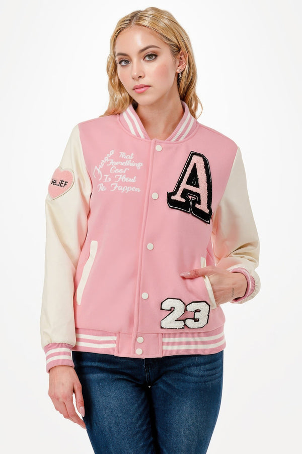 Patch Varsity Bomber Jacket - | SmartBuyApparel