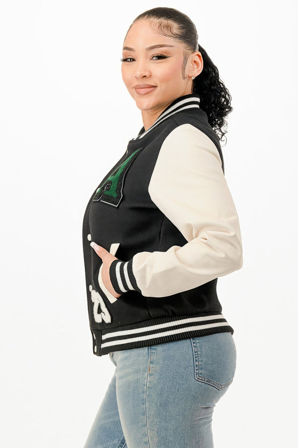 Patch Varsity Bomber Jacket - | SmartBuyApparel