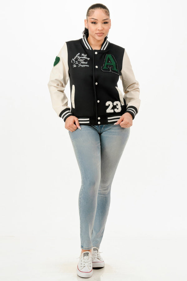 Patch Varsity Bomber Jacket - | SmartBuyApparel