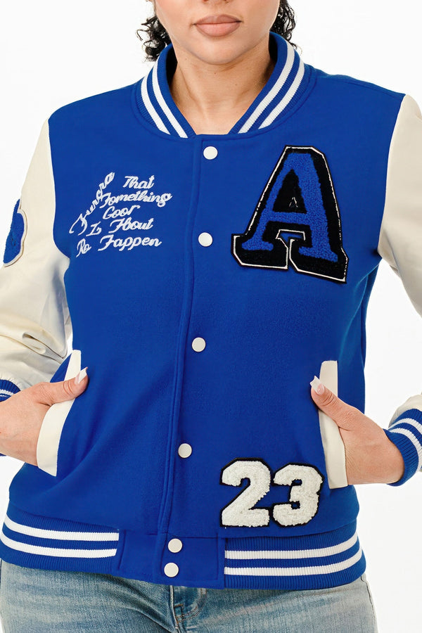 Patch Varsity Bomber Jacket - | SmartBuyApparel