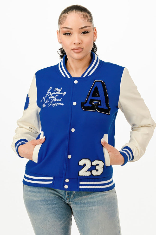 Patch Varsity Bomber Jacket - | SmartBuyApparel