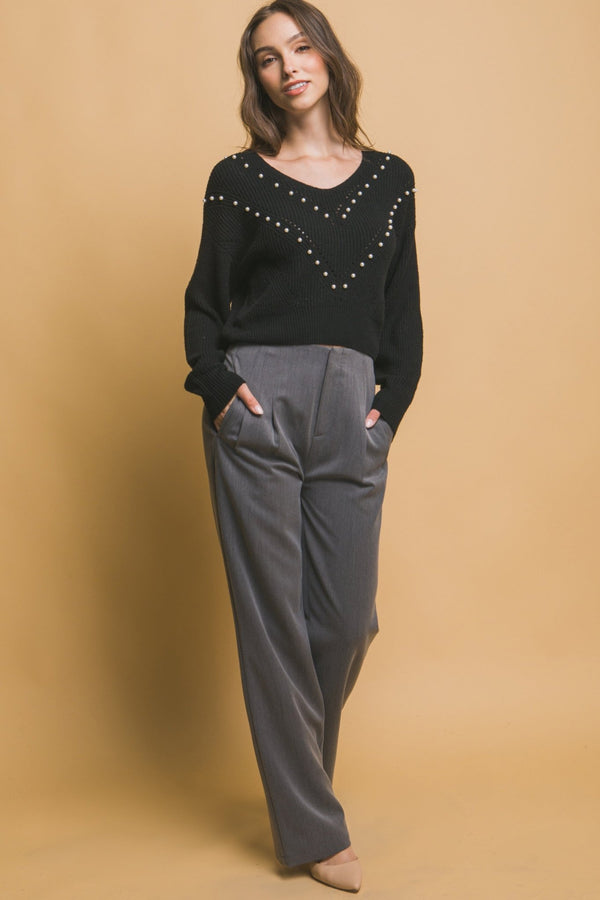 Pearl Details Sweater - Women's sweater - SmartBuyApparel
