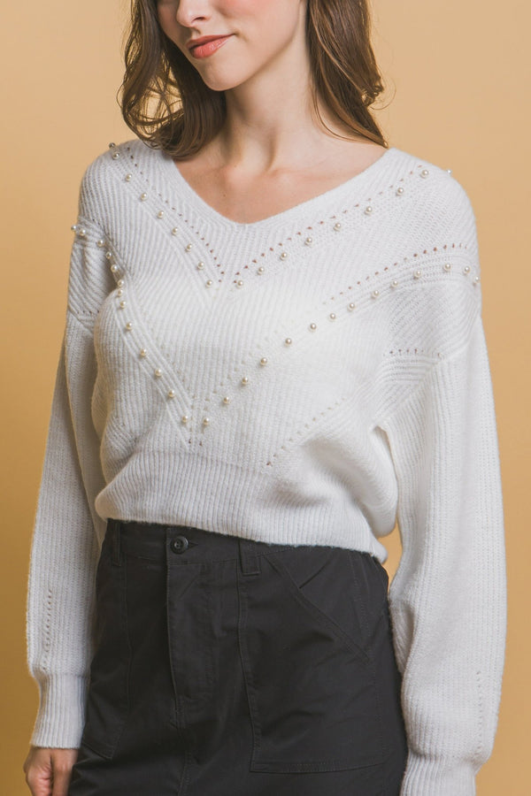 Pearl Details Sweater - Women's sweater - SmartBuyApparel