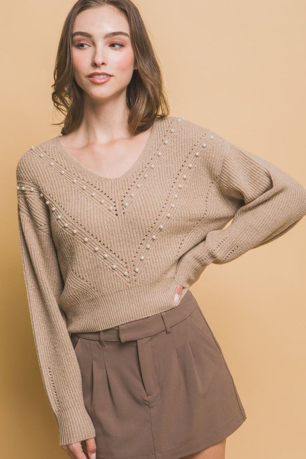 Pearl Details Sweater - Women's sweater - SmartBuyApparel
