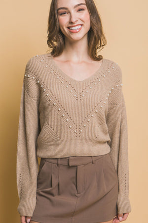 Pearl Details Sweater - Women's sweater - SmartBuyApparel