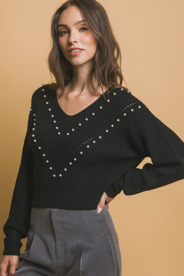 Pearl Details Sweater - Women's sweater - SmartBuyApparel