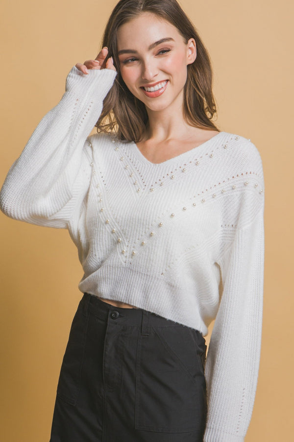 Pearl Details Sweater - Women's sweater - SmartBuyApparel