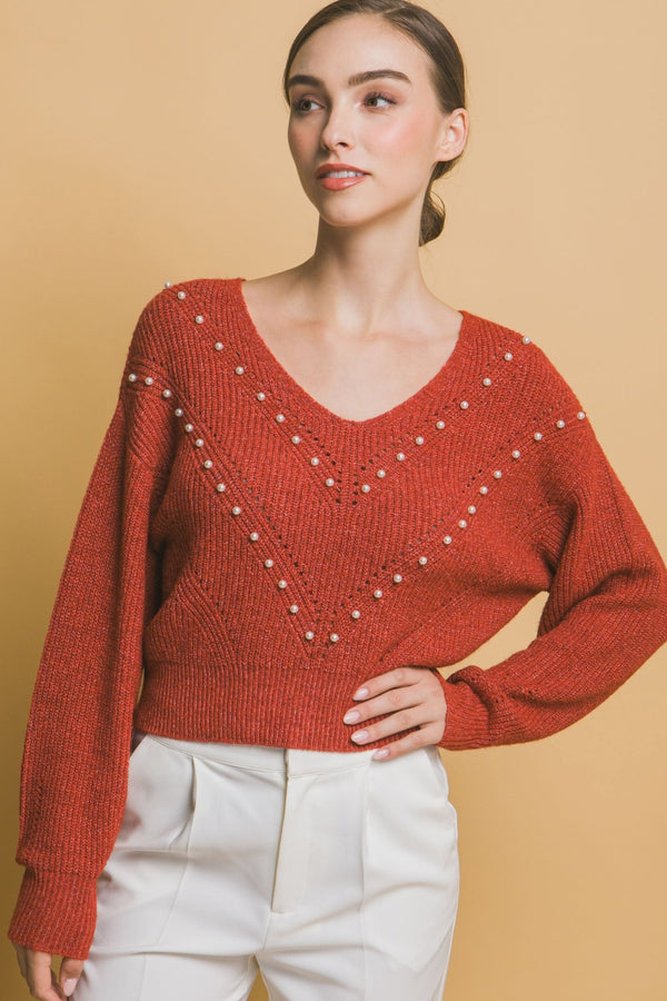 Pearl Details Sweater - Women's sweater - SmartBuyApparel