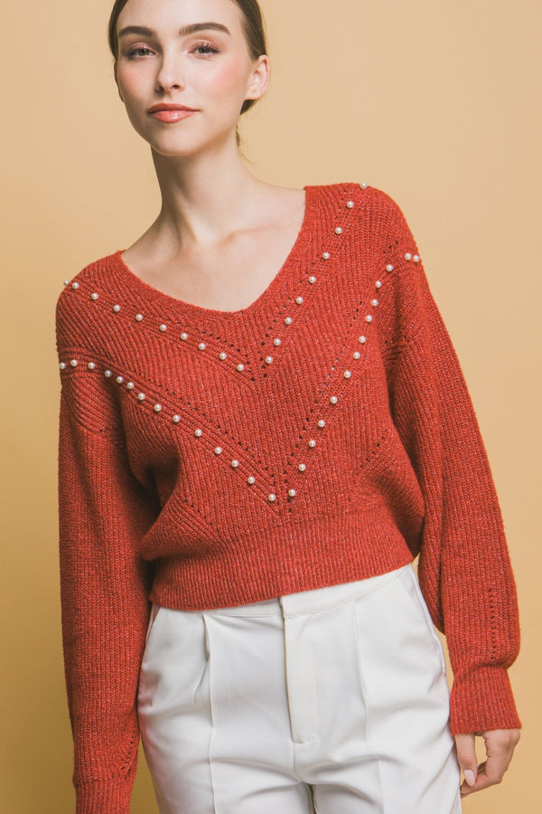 Pearl Details Sweater - Women's sweater - SmartBuyApparel