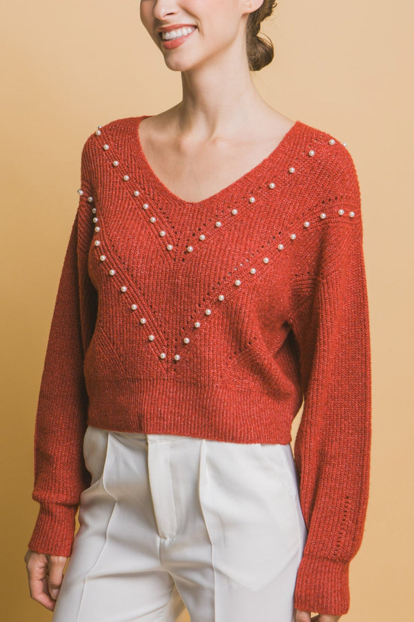 Pearl Details Sweater - Women's sweater - SmartBuyApparel