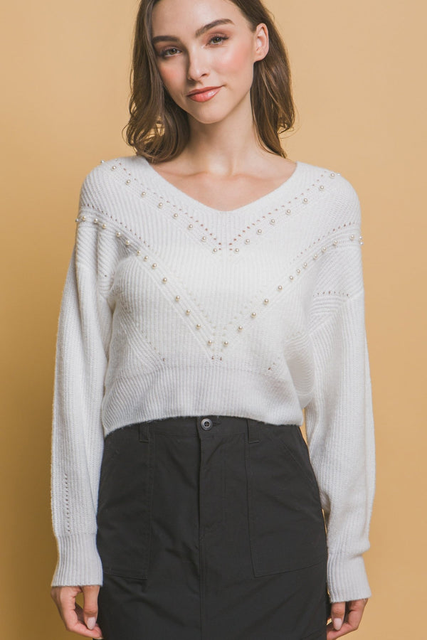 Pearl Details Sweater - Women's sweater - SmartBuyApparel
