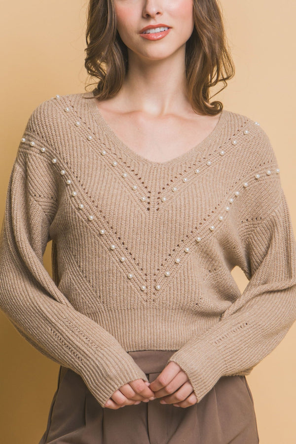 Pearl Details Sweater - Women's sweater - SmartBuyApparel