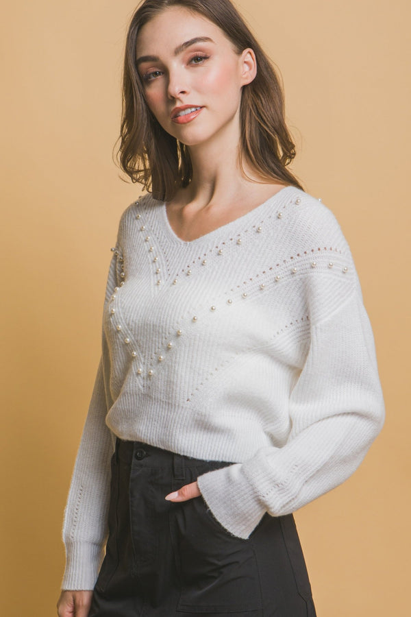 Pearl Details Sweater - Women's sweater - SmartBuyApparel
