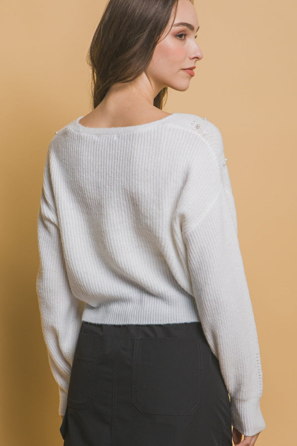 Pearl Details Sweater - Women's sweater - SmartBuyApparel