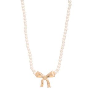 Pearl Ribbon Bow Pendant Necklace - | SmartBuyApparel