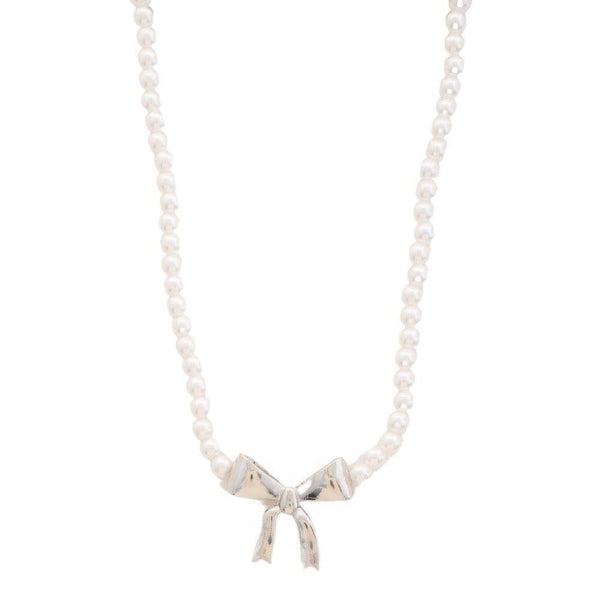Pearl Ribbon Bow Pendant Necklace - | SmartBuyApparel