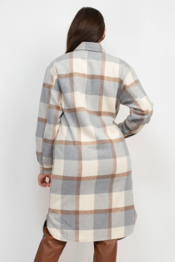 Plaid Buttoned Shacket Coat - Women's coat - SmartBuyApparel
