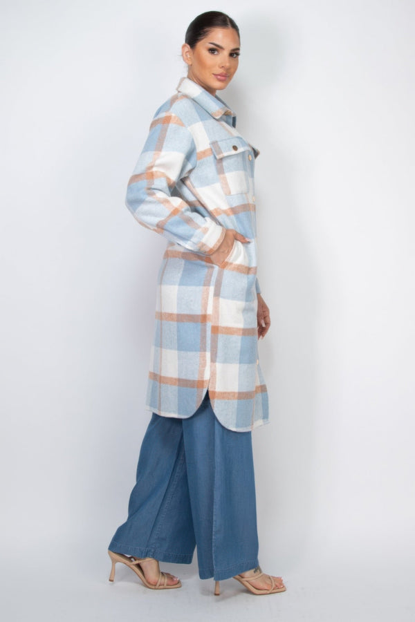 Plaid Buttoned Shacket Coat - Women's coat - SmartBuyApparel