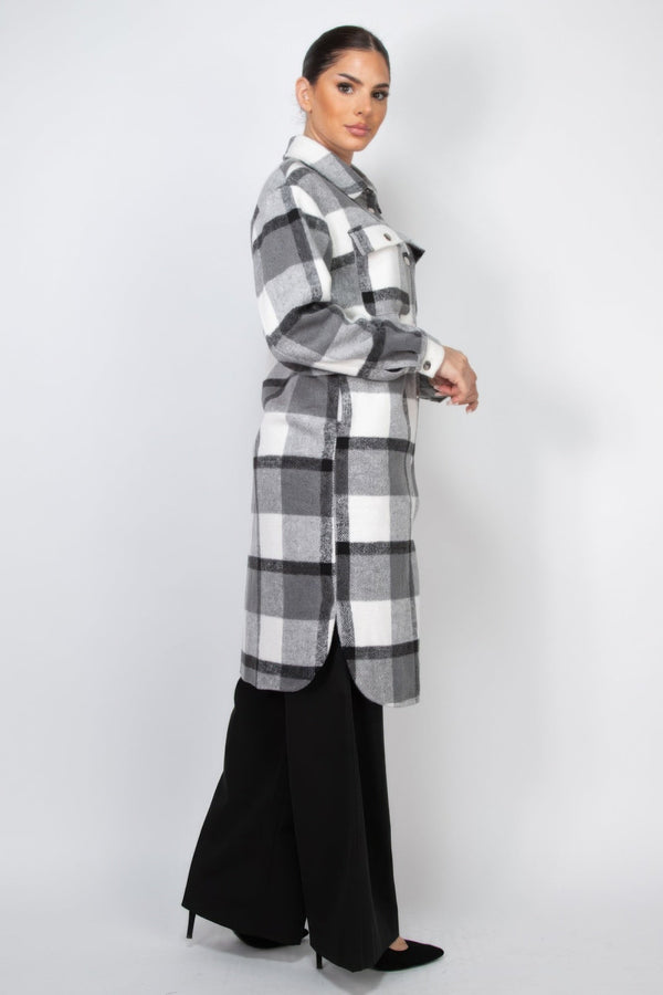 Plaid Buttoned Shacket Coat - Women's coat - SmartBuyApparel