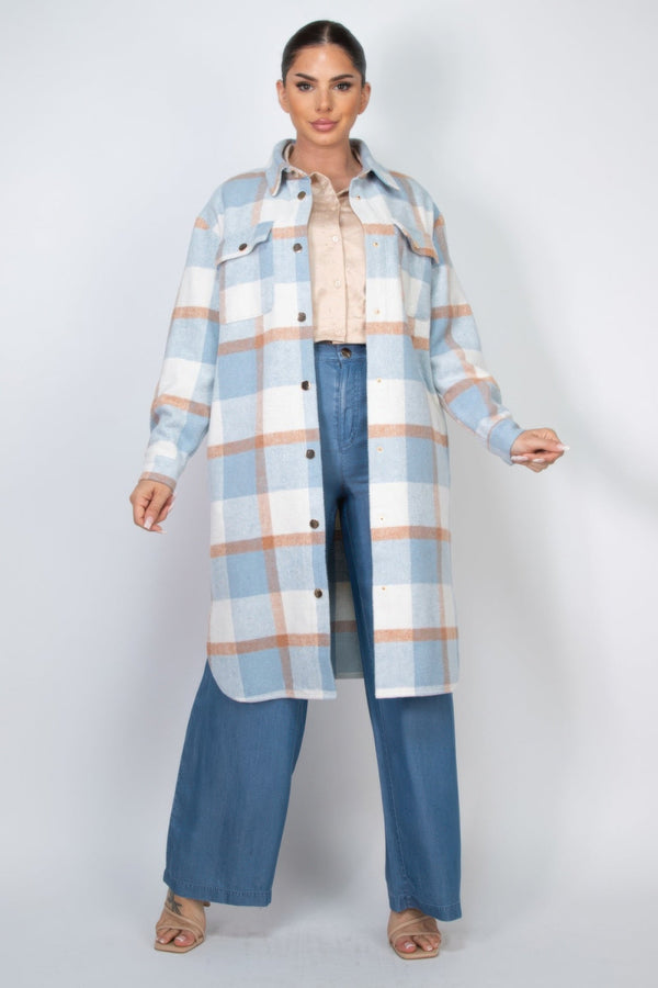 Plaid Buttoned Shacket Coat - Women's coat - SmartBuyApparel