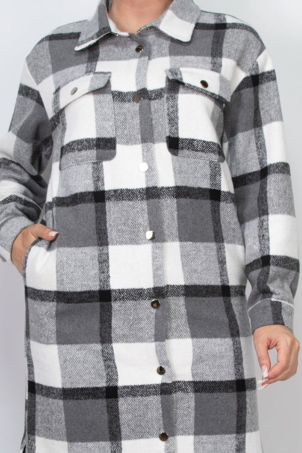 Plaid Buttoned Shacket Coat - Women's coat - SmartBuyApparel
