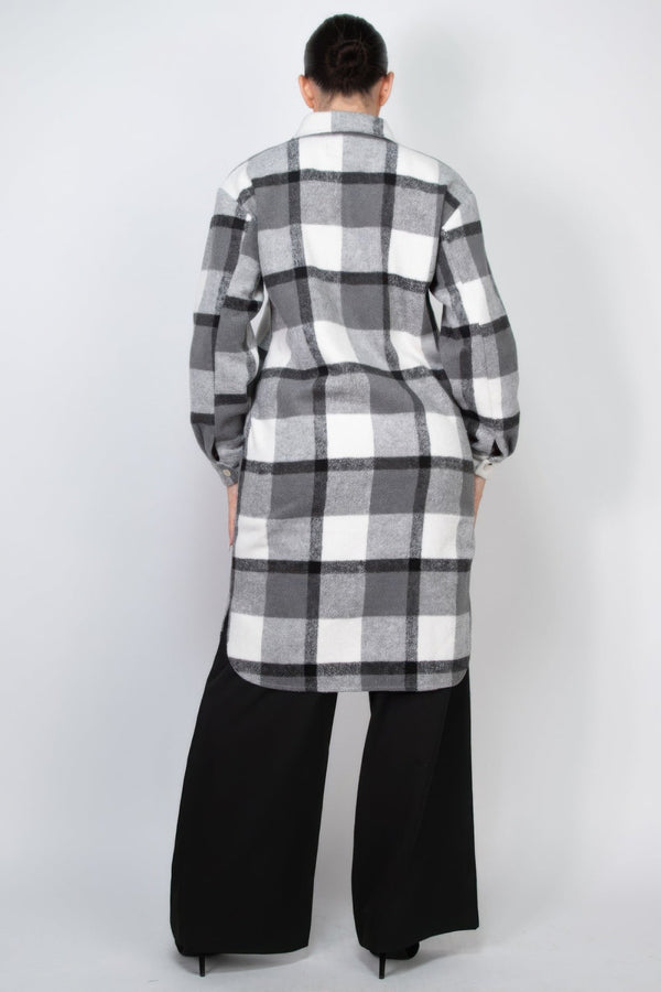 Plaid Buttoned Shacket Coat - Women's coat - SmartBuyApparel