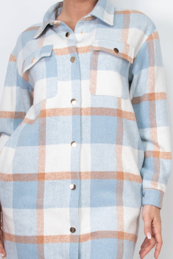Plaid Buttoned Shacket Coat - Women's coat - SmartBuyApparel
