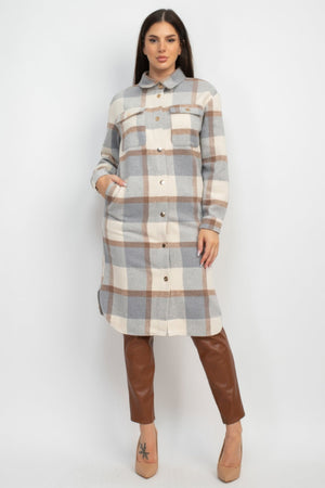 Plaid Buttoned Shacket Coat - Women's coat - SmartBuyApparel