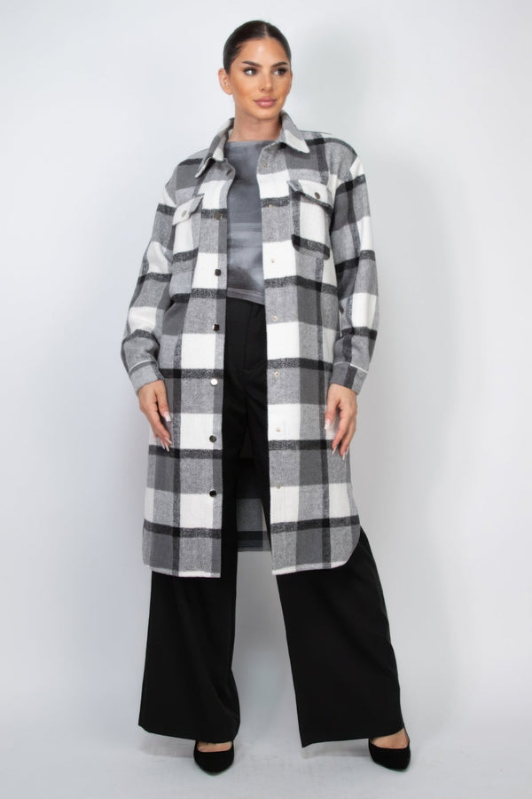Plaid Buttoned Shacket Coat - Women's coat - SmartBuyApparel