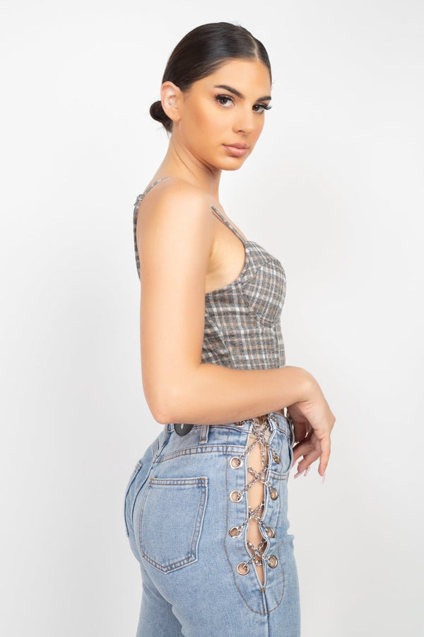 Plaid Hook & Eye Sweetheart Crop Top - Women's top - SmartBuyApparel