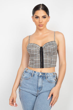 Plaid Hook & Eye Sweetheart Crop Top - Women's top - SmartBuyApparel