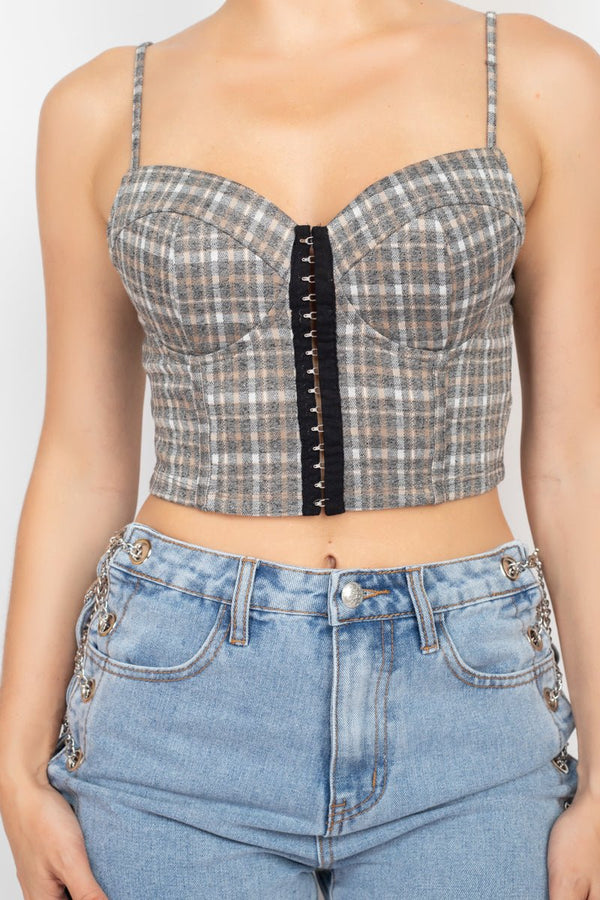 Plaid Hook & Eye Sweetheart Crop Top - Women's top - SmartBuyApparel