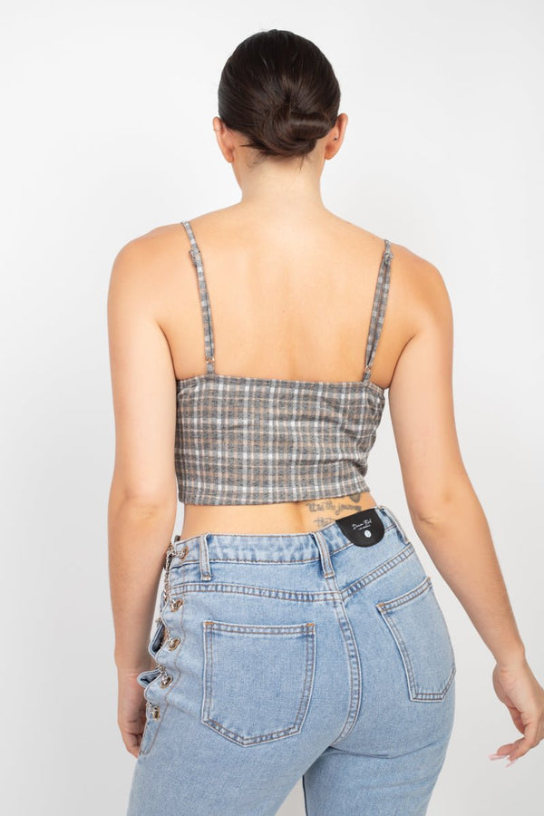 Plaid Hook & Eye Sweetheart Crop Top - Women's top - SmartBuyApparel