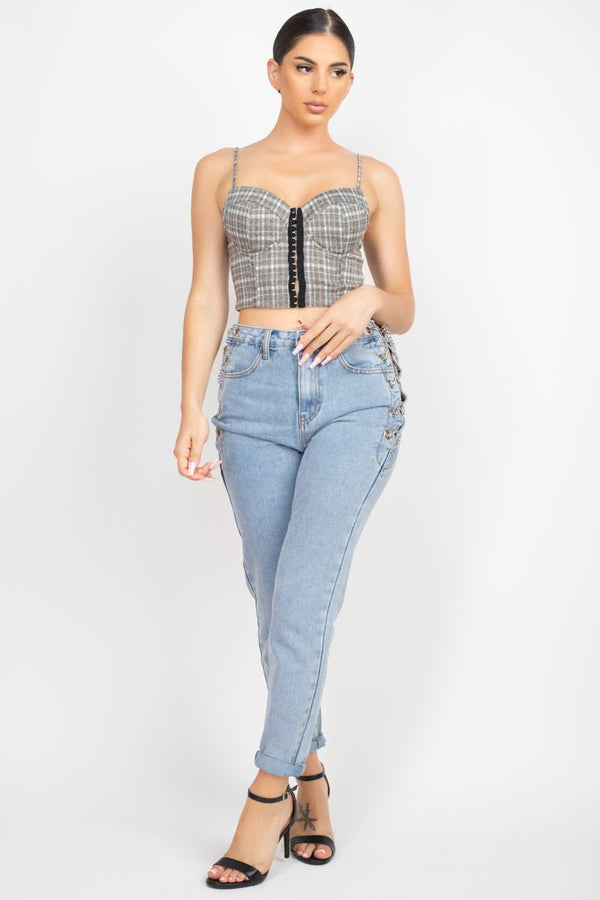 Plaid Hook & Eye Sweetheart Crop Top - Women's top - SmartBuyApparel