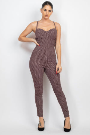 Plaid Sleeveless Zippered Jumpsuit - Jumpsuit - SmartBuyApparel