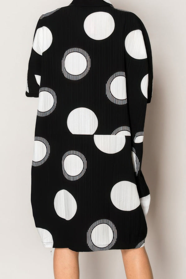 Pleated Lapel Polka Dot Print Shirtdress - | SmartBuyApparel