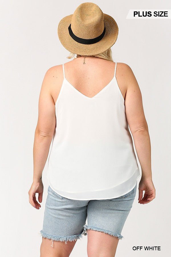 Plunging V - Neckline Lattice Top With Scalloped Lace - Women's top - SmartBuyApparel