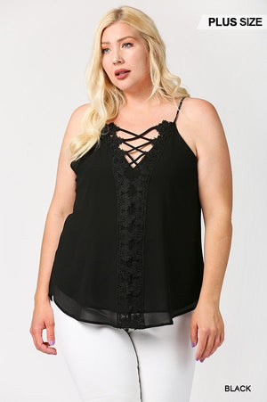 Plunging V - Neckline Lattice Top With Scalloped Lace - Women's top - SmartBuyApparel