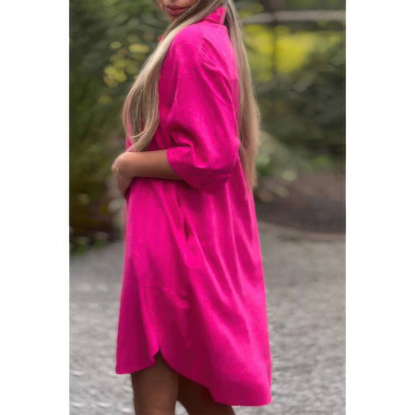 Plus A Line Button Loose Fit Pockets Solid Dress - | SmartBuyApparel