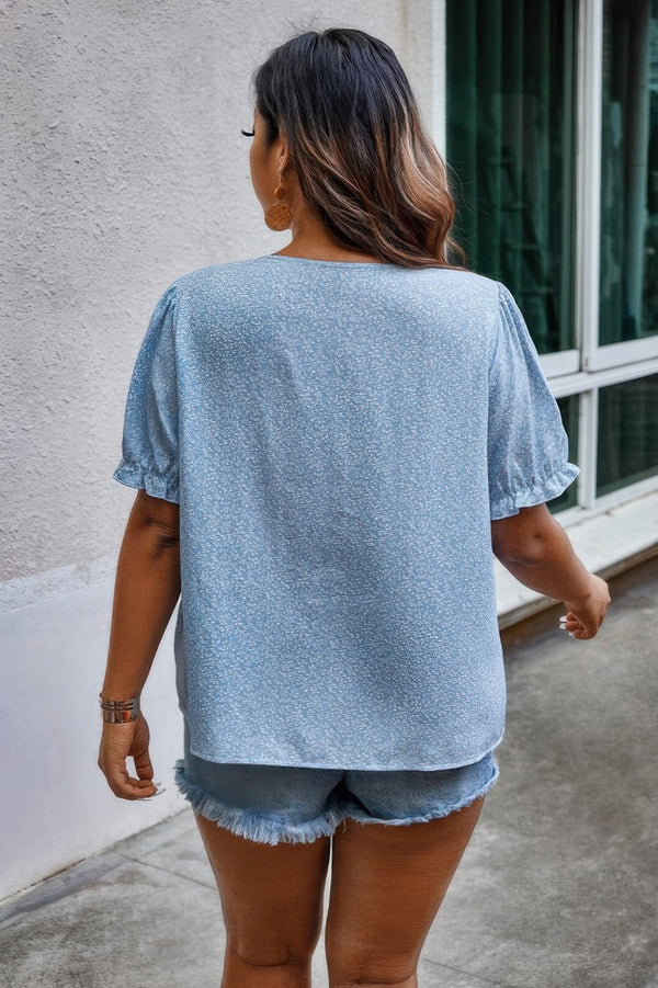 Plus Boho Flower Decoration Loose V Neck Shirt - | SmartBuyApparel