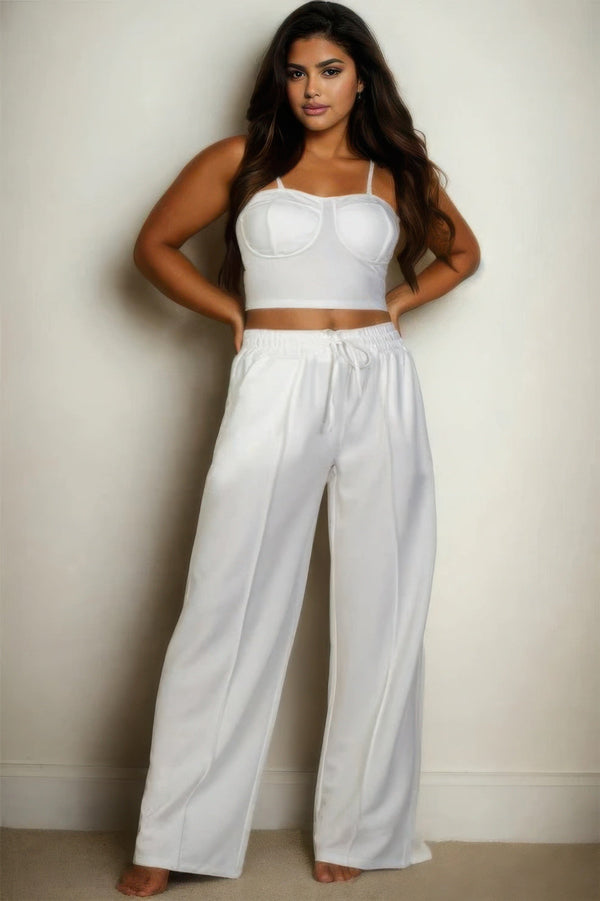 Plus Bustier Crop Cami Top & Slant Pocket Straight Pants - SmartBuyApparel