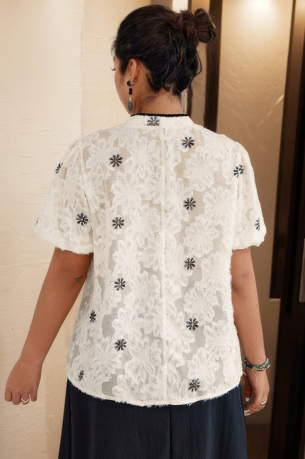 Plus Color Black Lace Trim Loose Fit Chiffon Top - | SmartBuyApparel