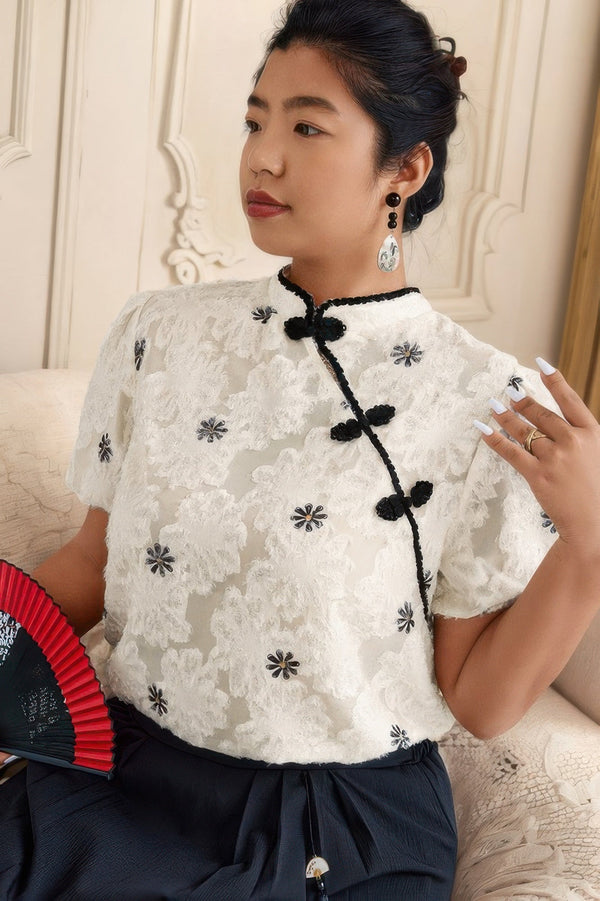 Plus Color Black Lace Trim Loose Fit Chiffon Top - | SmartBuyApparel