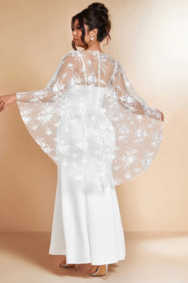 Plus Floral Contrast Lace Butterfly Sleeve Dress - | SmartBuyApparel