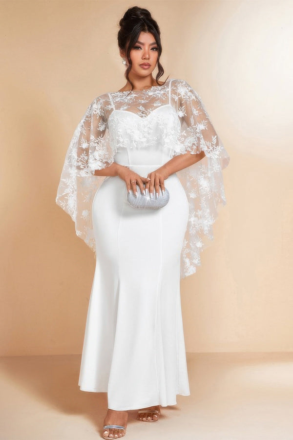 Plus Floral Contrast Lace Butterfly Sleeve Dress - | SmartBuyApparel