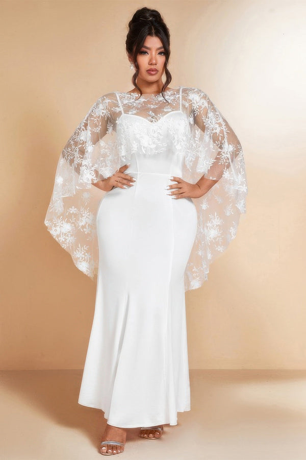 Plus Floral Contrast Lace Butterfly Sleeve Dress - | SmartBuyApparel